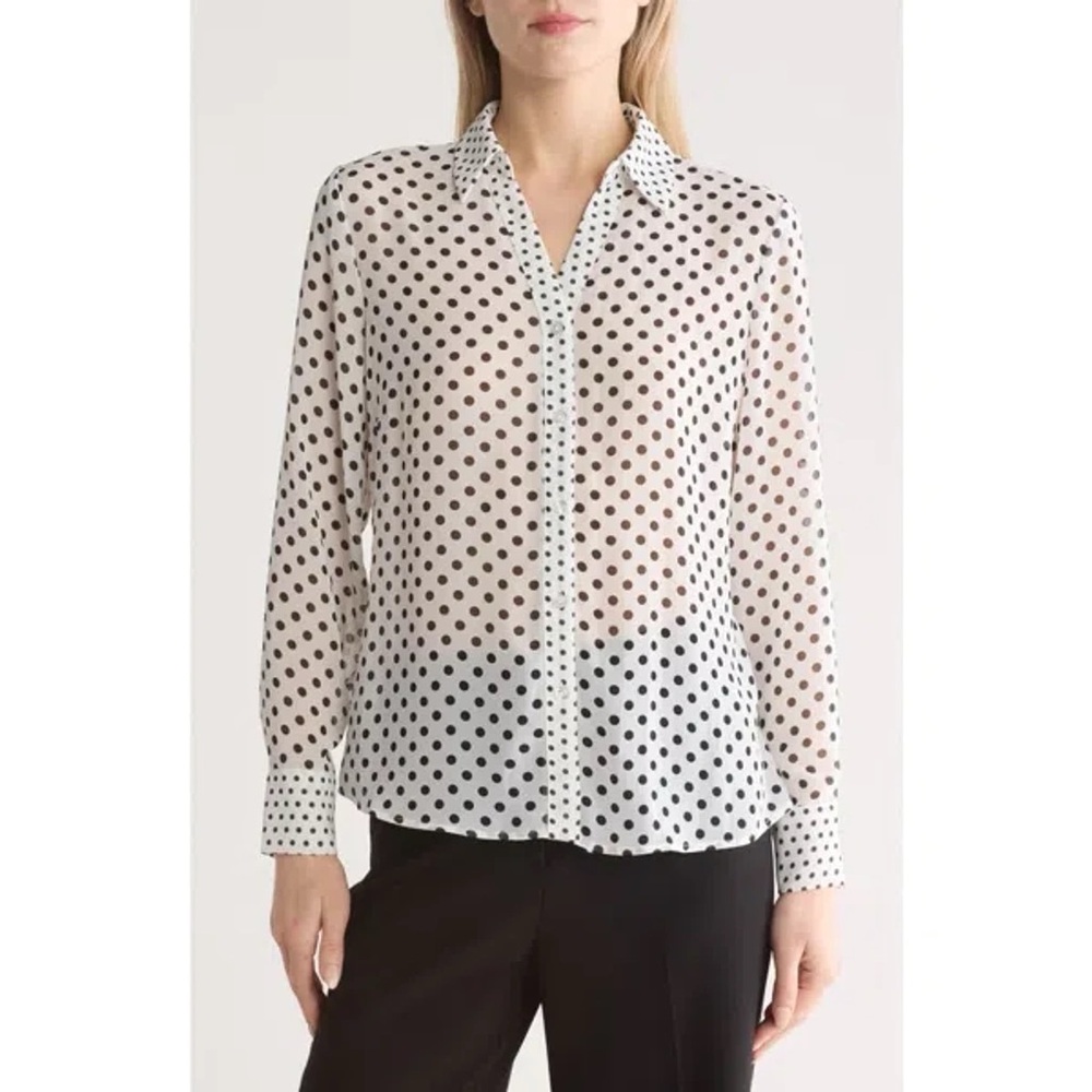 Adrianna Papell White Cream Long Sleeve Buttoned Blouse